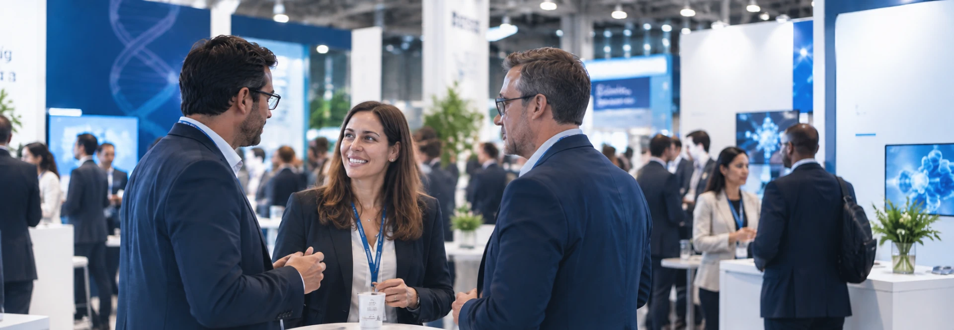 Life sciences professionals meeting at a partnering event