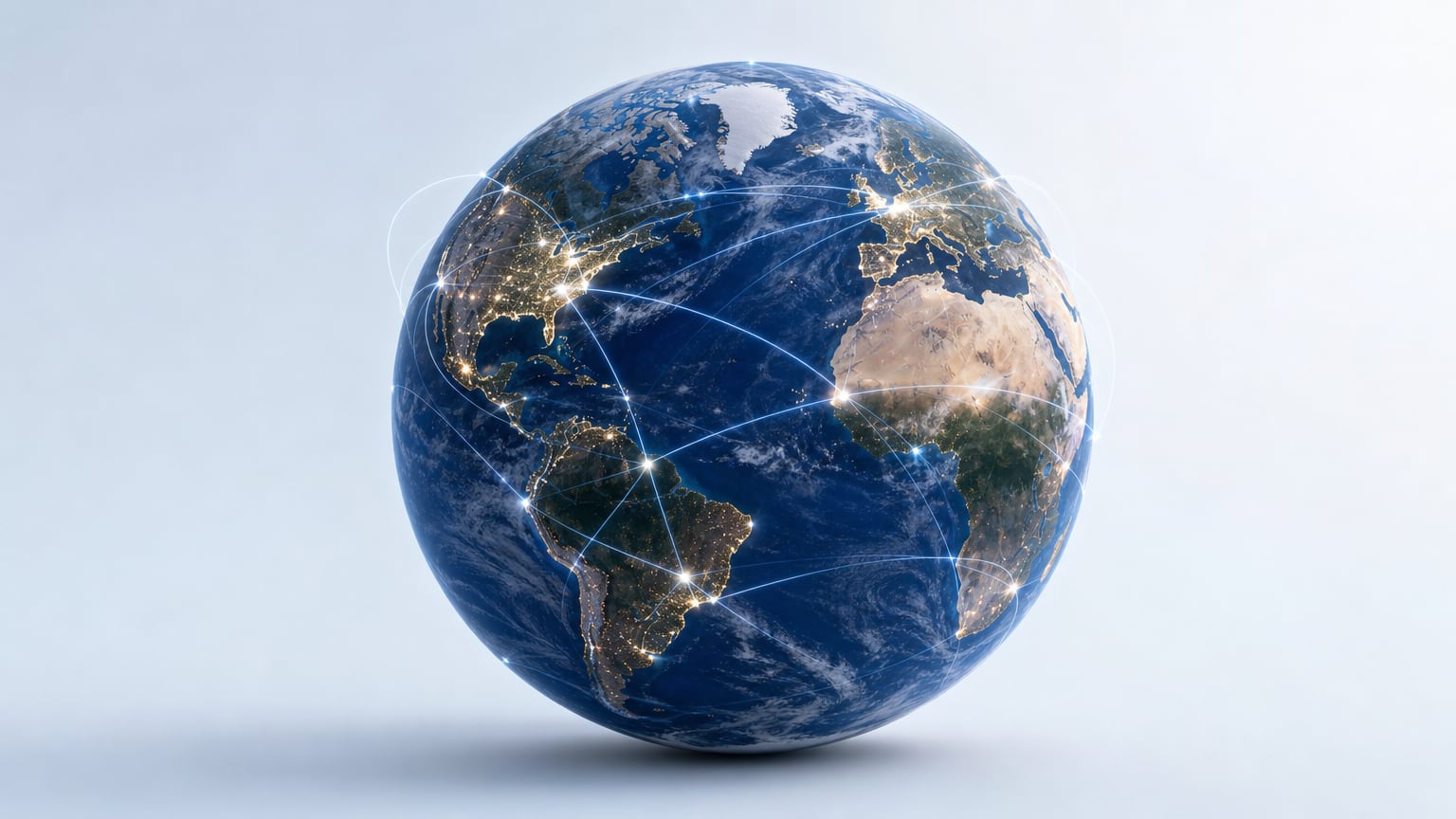 BioMeetUp platform ecosystem: a connected globe linking digital booths, Goal AI Matching, AI Search, News & Articles, Engagement Tools, and Conferences.